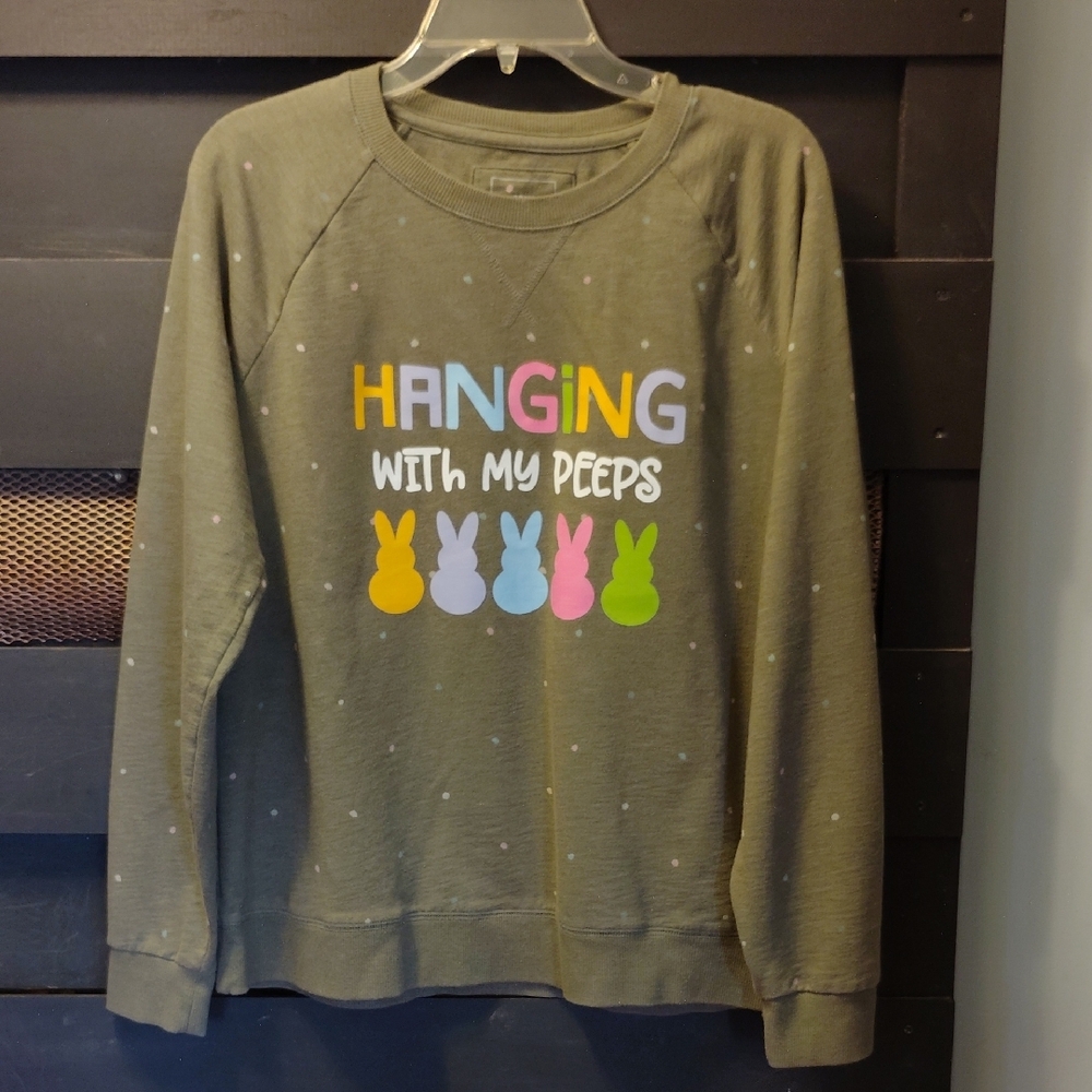 Green Sweatshirt with Colorful Bunny Print